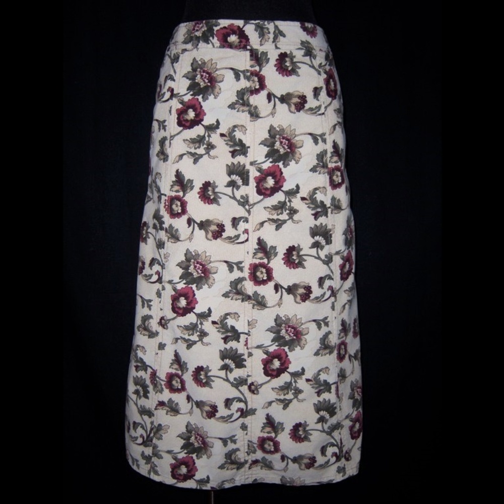 New Eddie Bauer Long Corduroy Floral Skirt Size 10